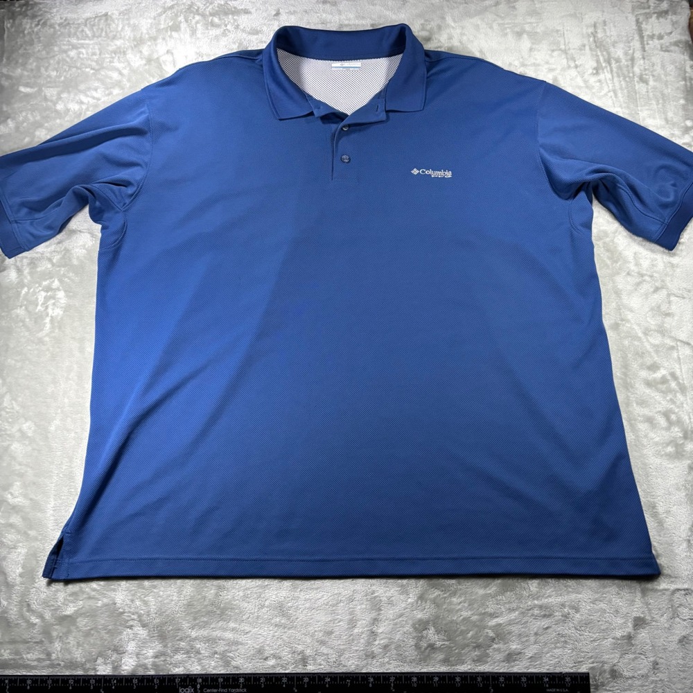 Columbia PFG Mens Blue Short Sleeve Vented Mesh Polo Shirt 3XT FT6016